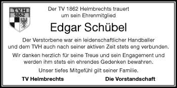 Traueranzeige von Edgar Schübel von Frankenpost