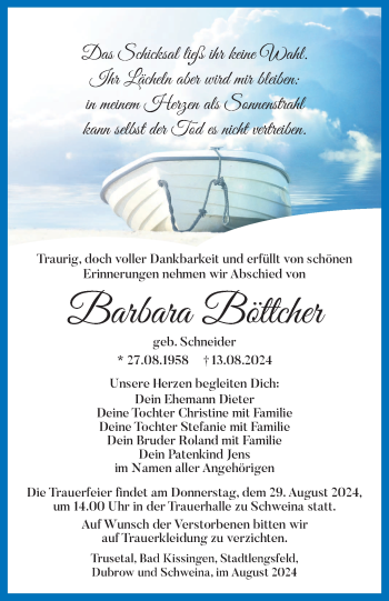 Traueranzeige von Barbara Böttcher von Südthüringer Presse