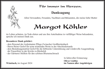 Traueranzeige von Margot Köhler von Südthüringer Presse