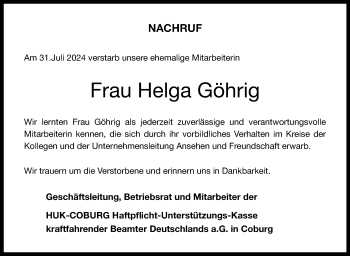 Traueranzeige von Helga Göhrig von Neue Presse Coburg