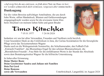 Traueranzeige von Timo Kitschke von Südthüringer Presse