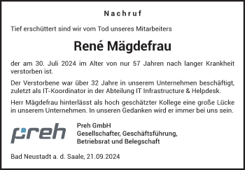 Traueranzeige von ReneRene MägdefrauMägdefrau von Südthüringer Presse