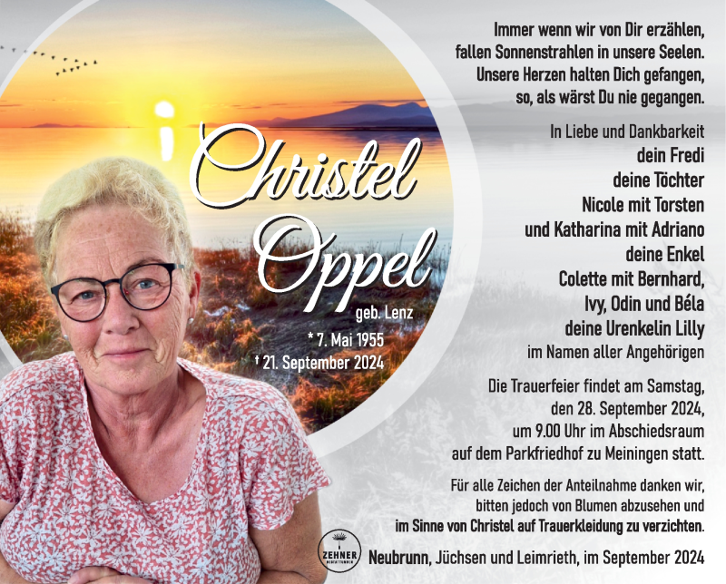  Traueranzeige für Christel Oppel vom 25.09.2024 aus Südthüringer Presse