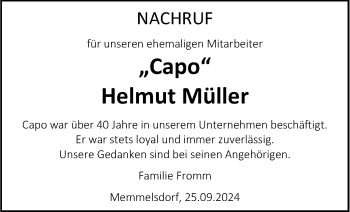 Traueranzeige von Helmut Capo Müller von Neue Presse Coburg