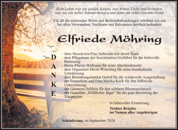 Traueranzeige von Elfriede Möhring von Südthüringer Presse