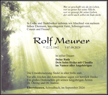 Traueranzeige von Rolf Meurer von Südthüringer Presse