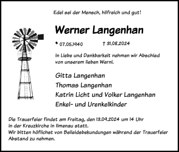 Traueranzeige von Werner Langenhan von Südthüringer Presse