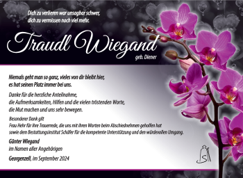Traueranzeige von Traudl Wiegand von Südthüringer Presse