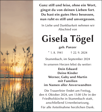 Traueranzeige von Gisela Tögel von Frankenpost
