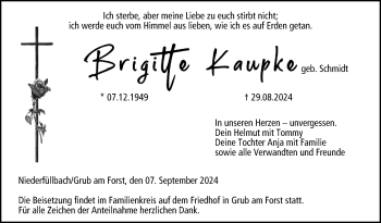 Traueranzeige von Brigitte Kaupke von Neue Presse Coburg