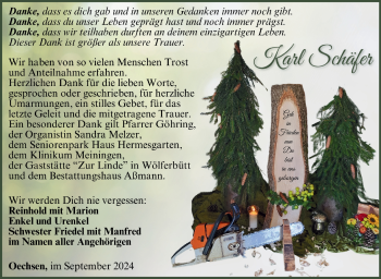 Traueranzeige von Karl Schäfer von Südthüringer Presse