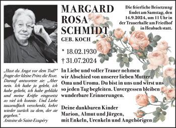 Traueranzeige von Margard Schmidt von Südthüringer Presse