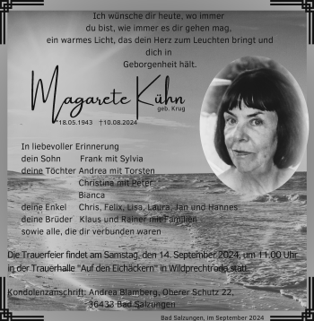 Traueranzeige von Margarete Kühn von Südthüringer Presse