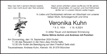 Traueranzeige von Veronika Kuhn von Frankenpost