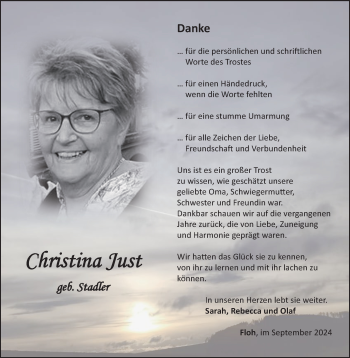 Traueranzeige von Christina Just von Südthüringer Presse