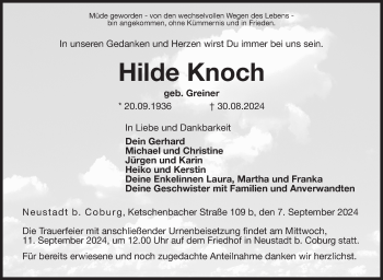 Traueranzeige von Hilde Knoch von Neue Presse Coburg