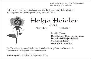 Traueranzeige von Helga Heidler von Südthüringer Presse