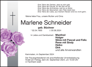 Traueranzeige von Marlene Schneider von Neue Presse Coburg