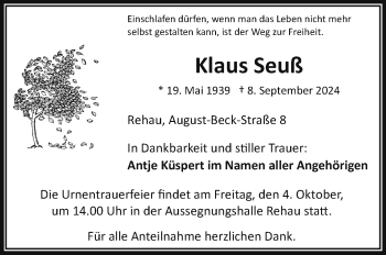 Traueranzeige von Klaus Seuß von Frankenpost