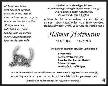 Traueranzeige von Helmut Hoffmann von Südthüringer Presse