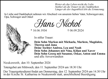 Traueranzeige von Hans Nickol von Neue Presse Coburg