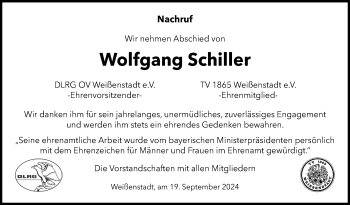 Traueranzeige von Wolfgang Schiller von Frankenpost