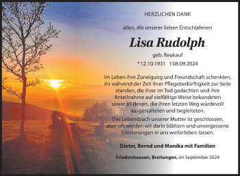 Traueranzeige von Lisa Rudolph von Südthüringer Presse