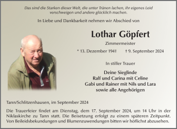 Traueranzeige von LotharLothar GöpfertGöpfert von Südthüringer Presse