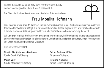 Traueranzeige von Monika Hofmann von Frankenpost