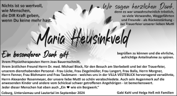 Traueranzeige von Maria Heusinkveld von Neue Presse Coburg