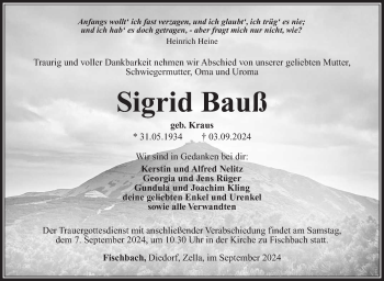 Traueranzeige von Sigrid Bauß von Südthüringer Presse