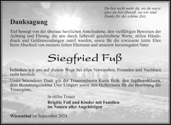 Traueranzeige von Sigfrid Fuß von Südthüringer Presse