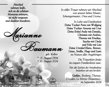 Traueranzeige von Marianne Baumann von Südthüringer Presse