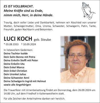 Traueranzeige von Luci Koch von Südthüringer Presse