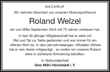 Traueranzeige von Roland Welzel von Frankenpost