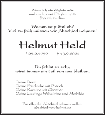 Traueranzeige von Helmut Held von Südthüringer Presse