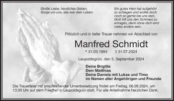 Traueranzeige von Manfred Schmidt von Frankenpost