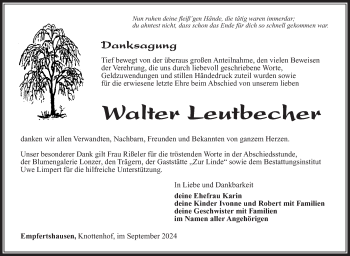 Traueranzeige von Walter Leutbecher von Südthüringer Presse