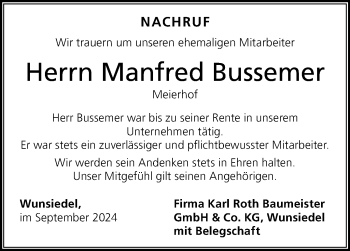Traueranzeige von Manfred Bussemer von Frankenpost