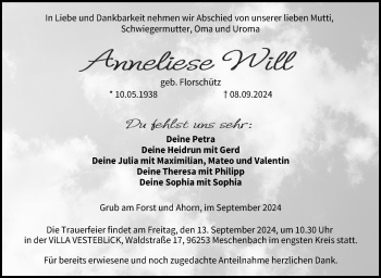 Traueranzeige von Anneliese Will von Neue Presse Coburg