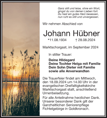 Traueranzeige von Johann Hübner von Frankenpost