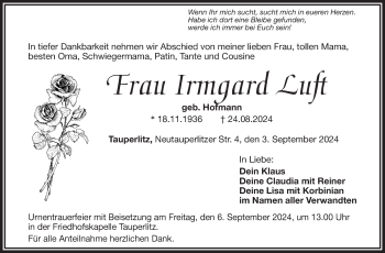 Traueranzeige von Irmgard Luft von Frankenpost