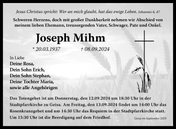 Traueranzeige von Joseph Mihm von Südthüringer Presse