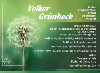 Traueranzeige von Volker Grünbeck von Südthüringer Presse