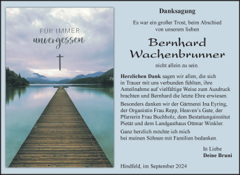 Traueranzeige von Bernhard Wachenbrunner von Südthüringer Presse