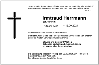 Traueranzeige von Irmtraud Herrmann von Frankenpost