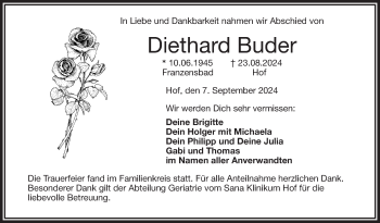 Traueranzeige von Diethard Buder von Frankenpost