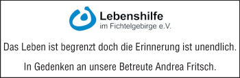 Traueranzeige von Andrea Fritsch von Frankenpost