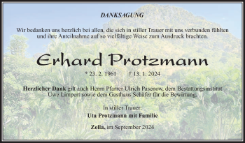 Traueranzeige von Erhard Protzmann von Südthüringer Presse