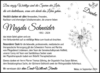 Traueranzeige von Magda Schneider von Südthüringer Presse